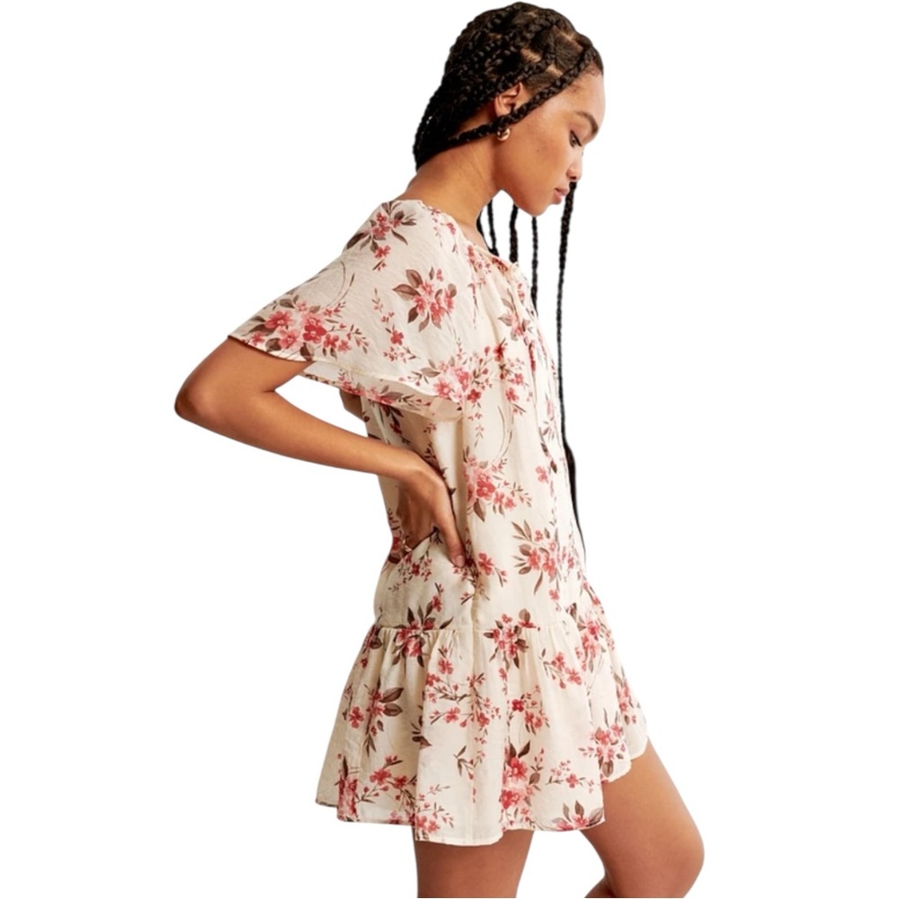 NWT Abercrombie & Fitch Floaty Trapeze Mini Dress in Cream Floral Size ST - Picture 2 of 8